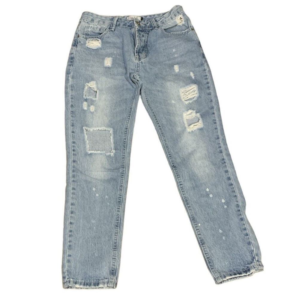 Tea And Cup Women's Premium Denim Blue Distressed Jeans Juniors Size 1